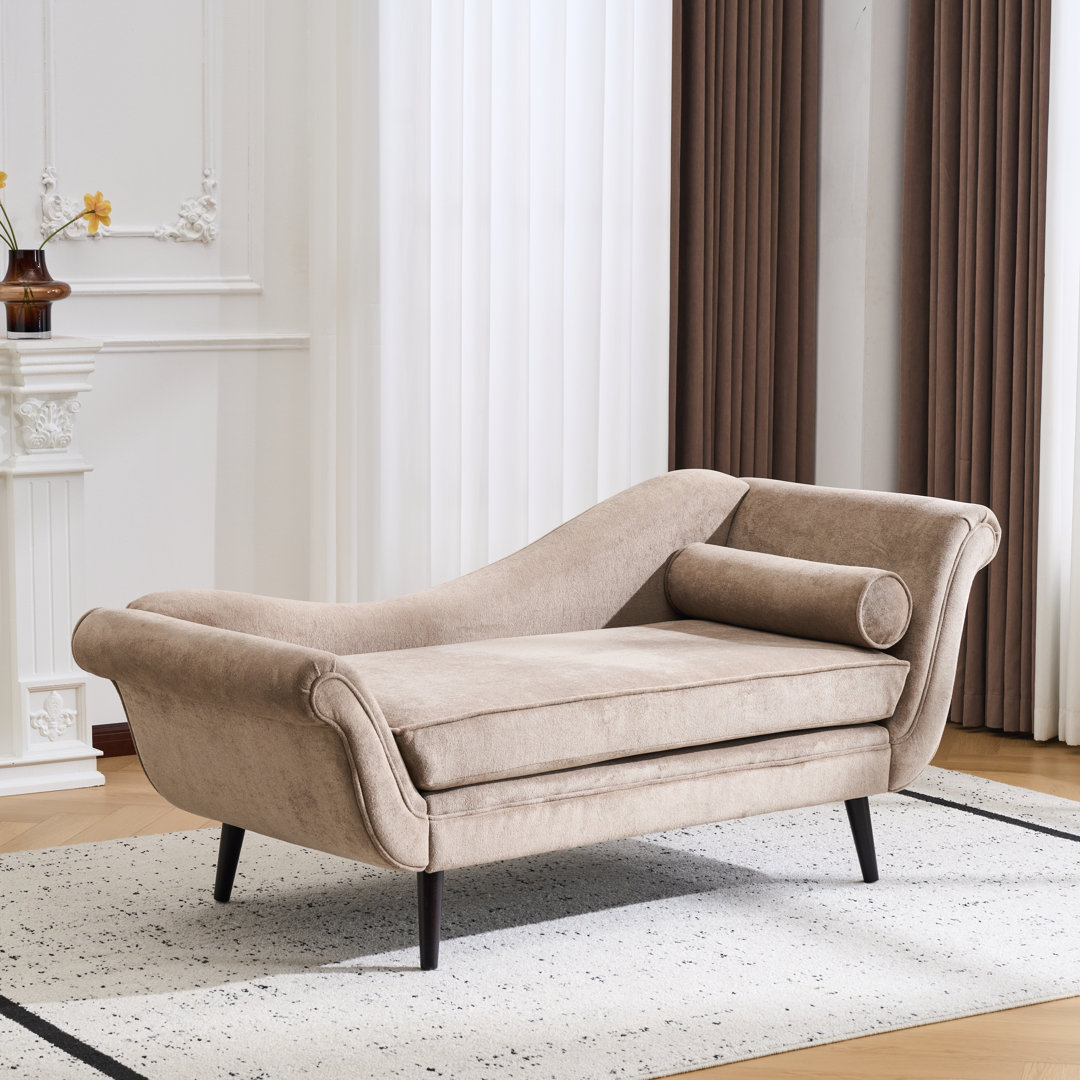 Calix 69'' Modern Contemporary Upholstered Chaise Lounge with Scroll Arms and Birch Wood Tapered Legs